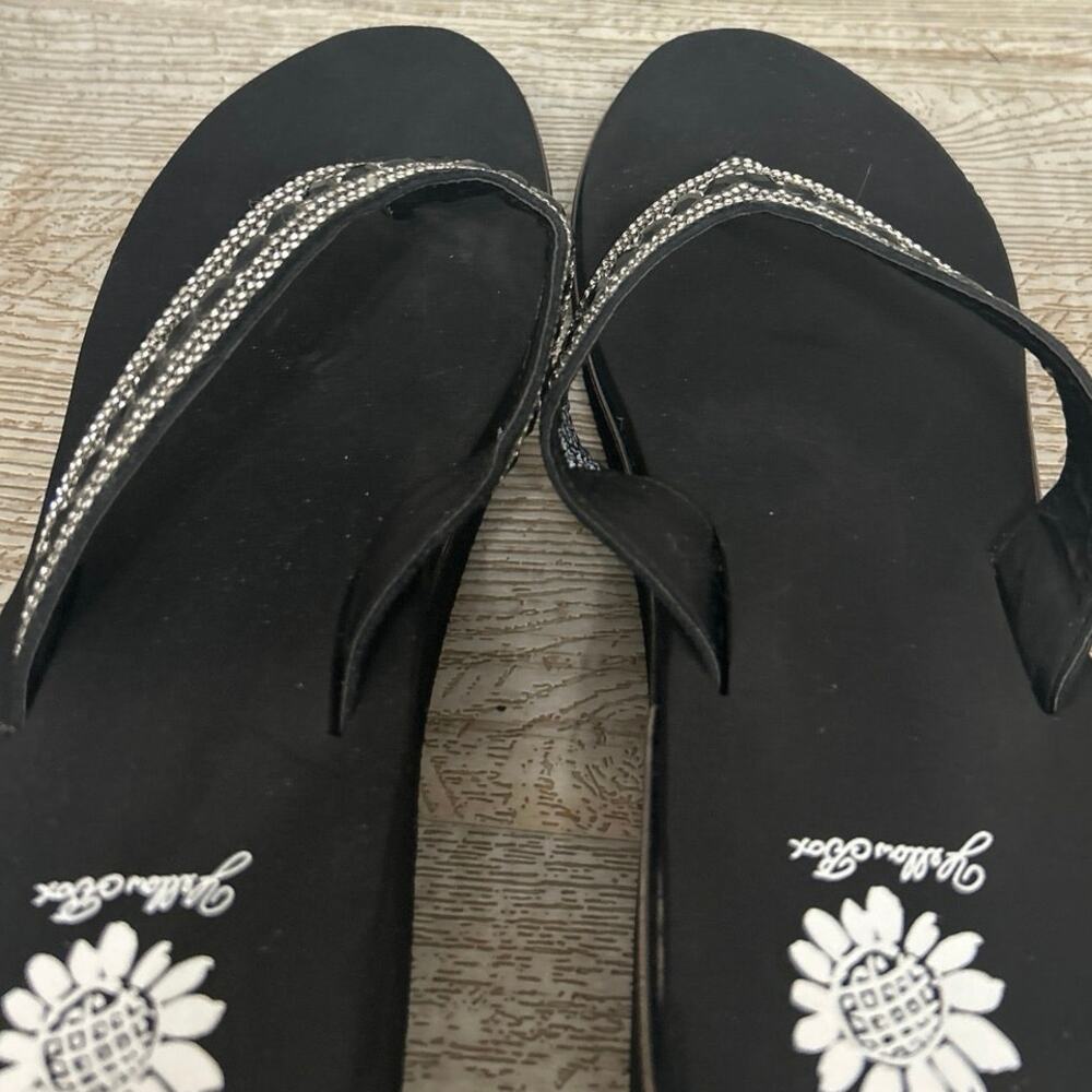 Yellow Box Marcy Rhinestone Wedge Flip Flop Sandals Black 11 Sparkle Comfort - Picture 6 of 11